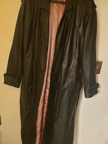 Mens long black leather button - long,